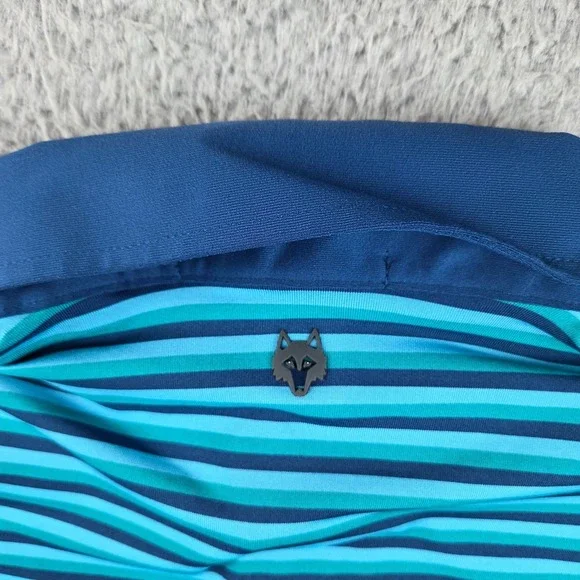 Greyson Polo Shirt Mens Small Blue Striped Logo Stretch Golf Short Sleeve - Picture 6 of 6